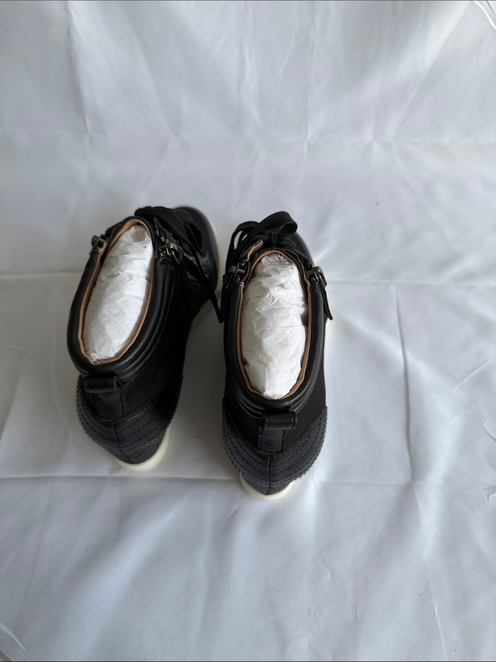 Paolo Niya Black Leather Mesh Hidden Wedge Sneakers High Top - Picture 4 of 5